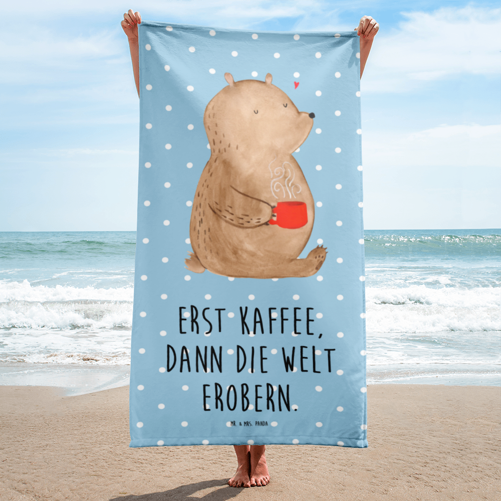 XL Badehandtuch Bär Kaffee Handtuch, Badetuch, Duschtuch, Strandtuch, Saunatuch, Bär, Teddy, Teddybär, Kaffee, Coffee, Bären, guten Morgen, Morgenroutine, Welt erobern, Welt retten, Motivation