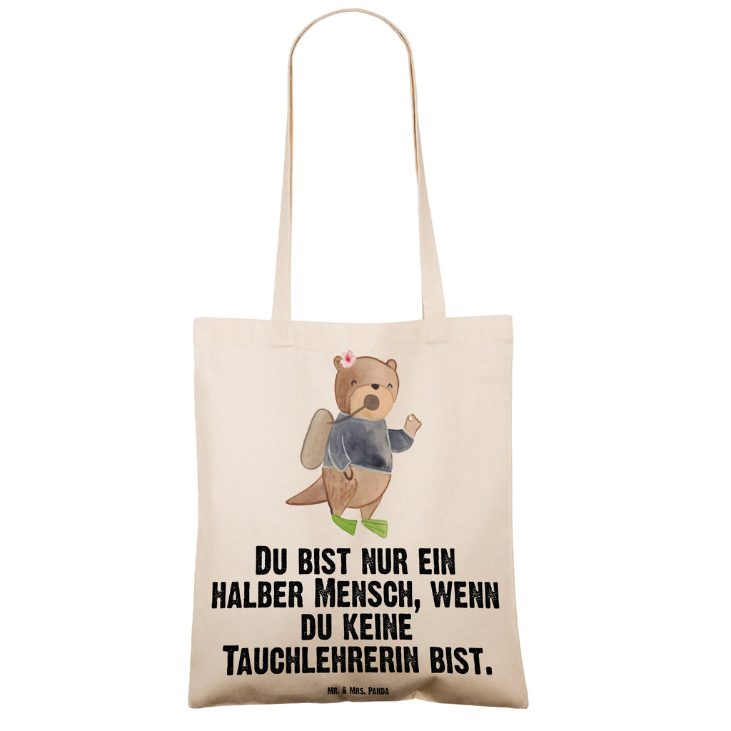 Tragetasche Tauchlehrerin mit Herz Beuteltasche, Beutel, Einkaufstasche, Jutebeutel, Stoffbeutel, Tasche, Shopper, Umhängetasche, Strandtasche, Schultertasche, Stofftasche, Tragetasche, Badetasche, Jutetasche, Einkaufstüte, Laptoptasche, Beruf, Ausbildung, Jubiläum, Abschied, Rente, Kollege, Kollegin, Geschenk, Schenken, Arbeitskollege, Mitarbeiter, Firma, Danke, Dankeschön