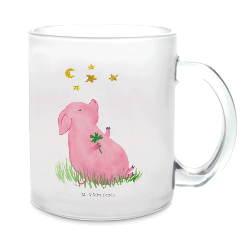 Teetasse Glücksschwein Teetasse, Teeglas, Teebecher, Tasse mit Henkel, Tasse, Glas Teetasse, Teetasse aus Glas, Tiermotive, Gute Laune, lustige Sprüche, Tiere, Glücksschwein. Glück, Schwein, Schweinchen, Sterne, Sernchen, Ziele, Träume, Motivation, Glücksbringer