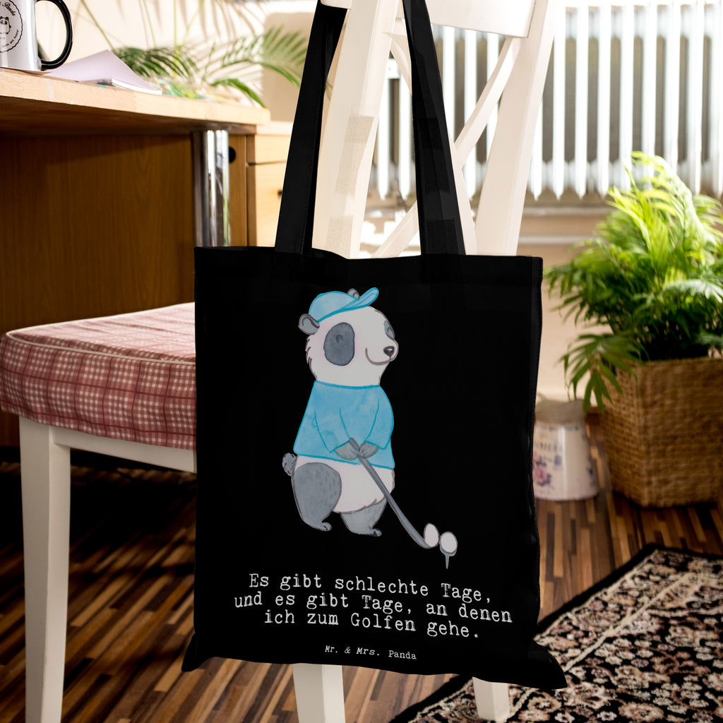 Tragetasche Panda Golfen Tage Beuteltasche, Beutel, Einkaufstasche, Jutebeutel, Stoffbeutel, Tasche, Shopper, Umhängetasche, Strandtasche, Schultertasche, Stofftasche, Tragetasche, Badetasche, Jutetasche, Einkaufstüte, Laptoptasche, Geschenk, Sport, Sportart, Hobby, Schenken, Danke, Dankeschön, Auszeichnung, Gewinn, Sportler, Golfen, Golf spielen, Golfplatz, Golfturnier, Golf Verein