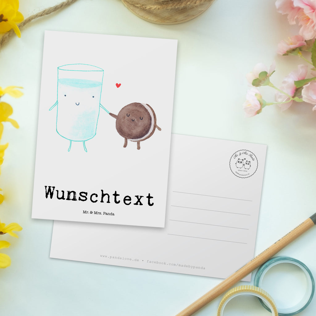 Personalisierte Postkarte Milch & Keks Postkarte mit Namen, Postkarte bedrucken, Postkarte mit Wunschtext, Postkarte personalisierbar, Geschenkkarte mit Namen, Grußkarte mit Namen, Karte mit Namen, Einladung mit Namen, Ansichtskarte mit Namen, Geschenkkarte mit Wunschtext, Grußkarte mit Wunschtext, Karte mit Wunschtext, Einladung mit Wunschtext, Ansichtskarte mit Wunschtext, Tiermotive, Gute Laune, lustige Sprüche, Tiere, Milk, Cookie, Milch, Keks, Kekse, Kaffee, Einladung Frühstück, Motiv süß, romantisch, perfektes Paar