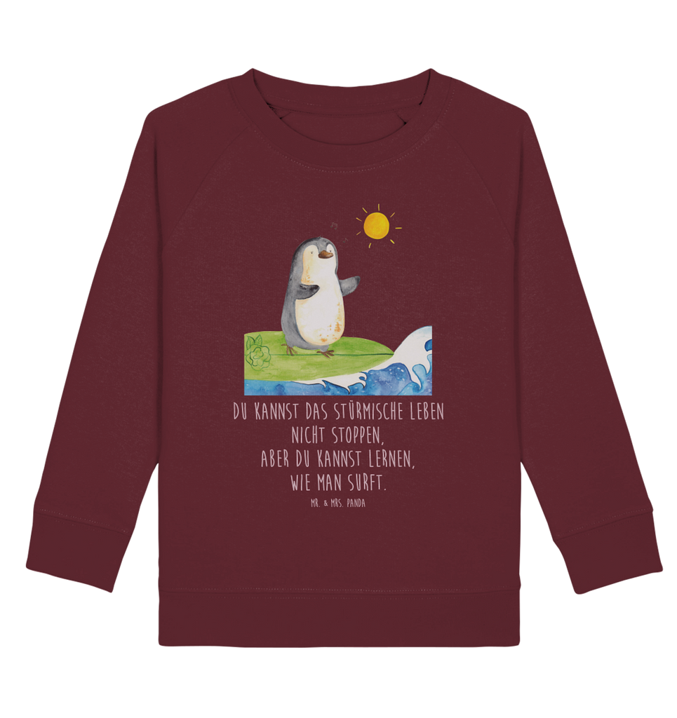 Organic Kinder Pullover Pinguin Surfer Kinder Pullover, Kinder Sweatshirt, Jungen, Mädchen, Pinguin, Pinguine, surfen, Surfer, Hawaii, Urlaub, Wellen, Wellen reiten, Portugal