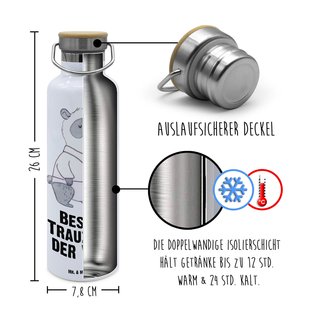 Trinkflasche Panda Bester Trauzeuge der Welt Thermosflasche, Isolierflasche, Edelstahl, Trinkflasche, isoliert, Wamrhaltefunktion, Sportflasche, Flasche zum Sport, Sportlerflasche, für, Dankeschön, Geschenk, Schenken, Geburtstag, Geburtstagsgeschenk, Geschenkidee, Danke, Bedanken, Mitbringsel, Freude machen, Geschenktipp, Trauzeuge, Trauhzeuge, Hochzeit, Heirat, JGA, Trauung, Kirche, Standesamt, Braut, Bräutigam