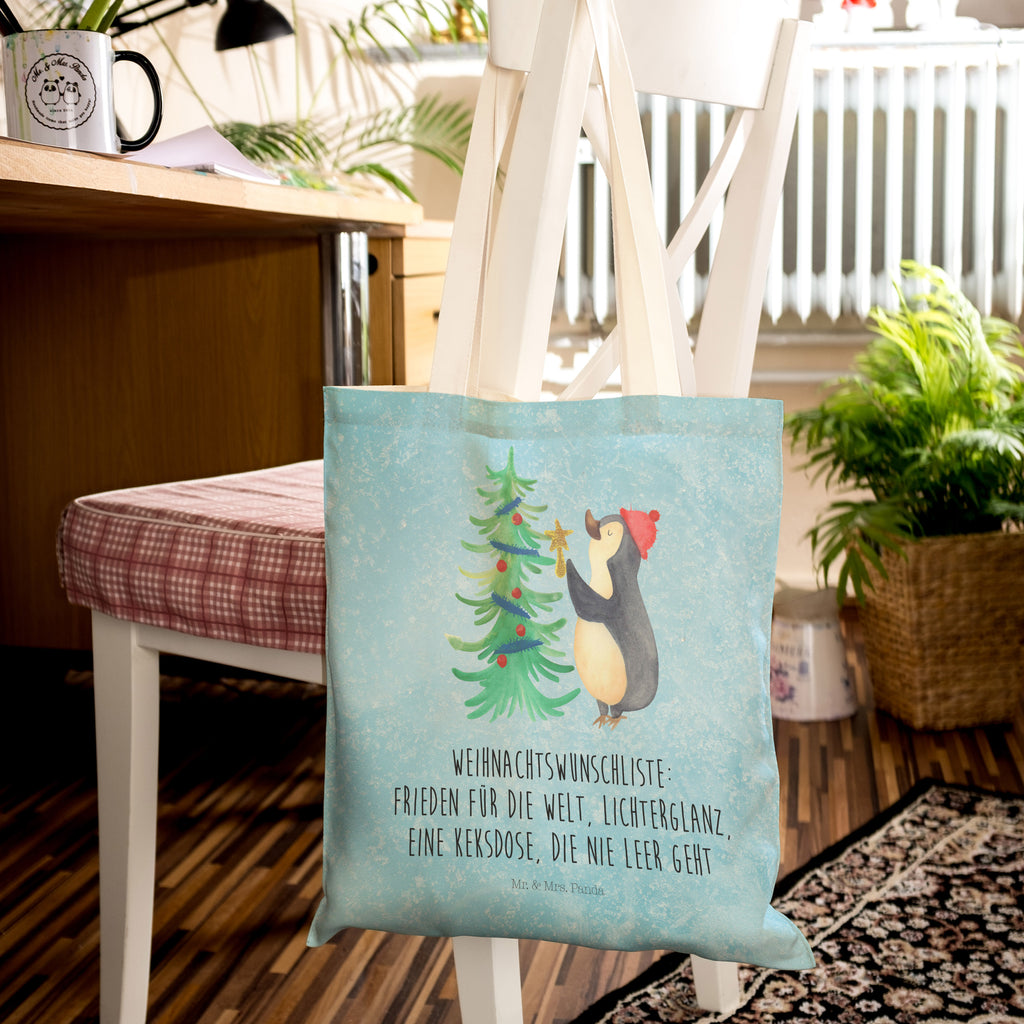 Einkaufstasche Pinguin Weihnachtsbaum Tragetasche, Tasche, Beutel, Stofftasche, Baumwolltasche, Umhängetasche, Shopper, Einkaufstasche, Beuteltasche, Winter, Weihnachten, Weihnachtsdeko, Nikolaus, Advent, Heiligabend, Wintermotiv, Pinguin