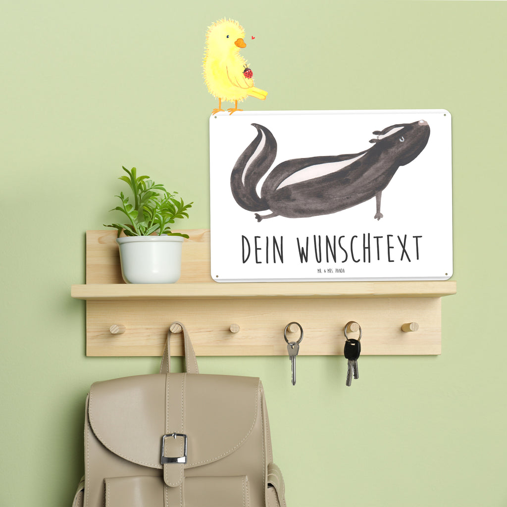 Personalisiertes Blechschild Stinktier Yoga Blechschild, Metallschild, Geschenk Schild, Schild, Magnet-Metall-Schild, Deko Schild, Wandschild, Wand-Dekoration, Türschild, Stinktier, Skunk, Wildtier, Raubtier, Stinker, Stinki, Yoga, Namaste, Lebe, Liebe, Lache