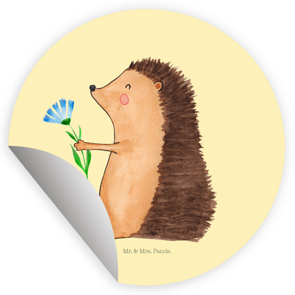 Rund Aufkleber Igel mit Blume Sticker, Aufkleber, Etikett, Tiermotive, Gute Laune, lustige Sprüche, Tiere, Igel, Gute Besserung, Genesungswünsche, Krankheit, Krankenhaus, krank, Besuch