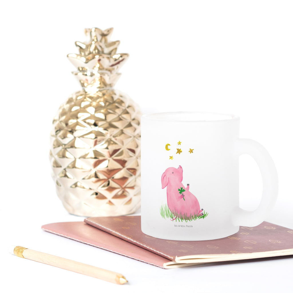 Teetasse Glücksschwein Teetasse, Teeglas, Teebecher, Tasse mit Henkel, Tasse, Glas Teetasse, Teetasse aus Glas, Tiermotive, Gute Laune, lustige Sprüche, Tiere, Glücksschwein. Glück, Schwein, Schweinchen, Sterne, Sernchen, Ziele, Träume, Motivation, Glücksbringer