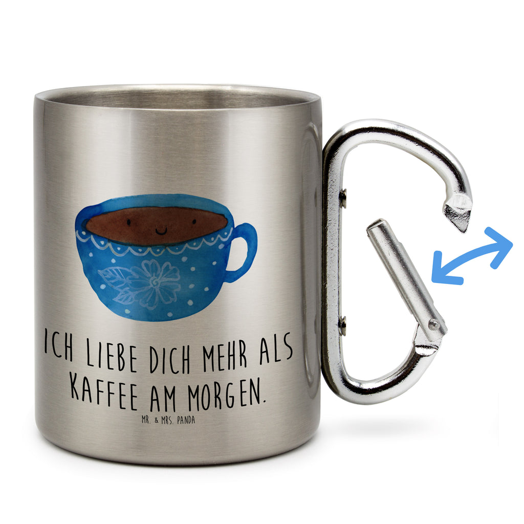 Edelstahlbecher Kaffee Tasse Edelstahltasse, Karabiner, Edelstahlbecher, Outdoor, Camping, Tasse, Becher, Tiermotive, Gute Laune, lustige Sprüche, Tiere, Kaffee, Liebe, Geschmack, Genuss, Glücklich