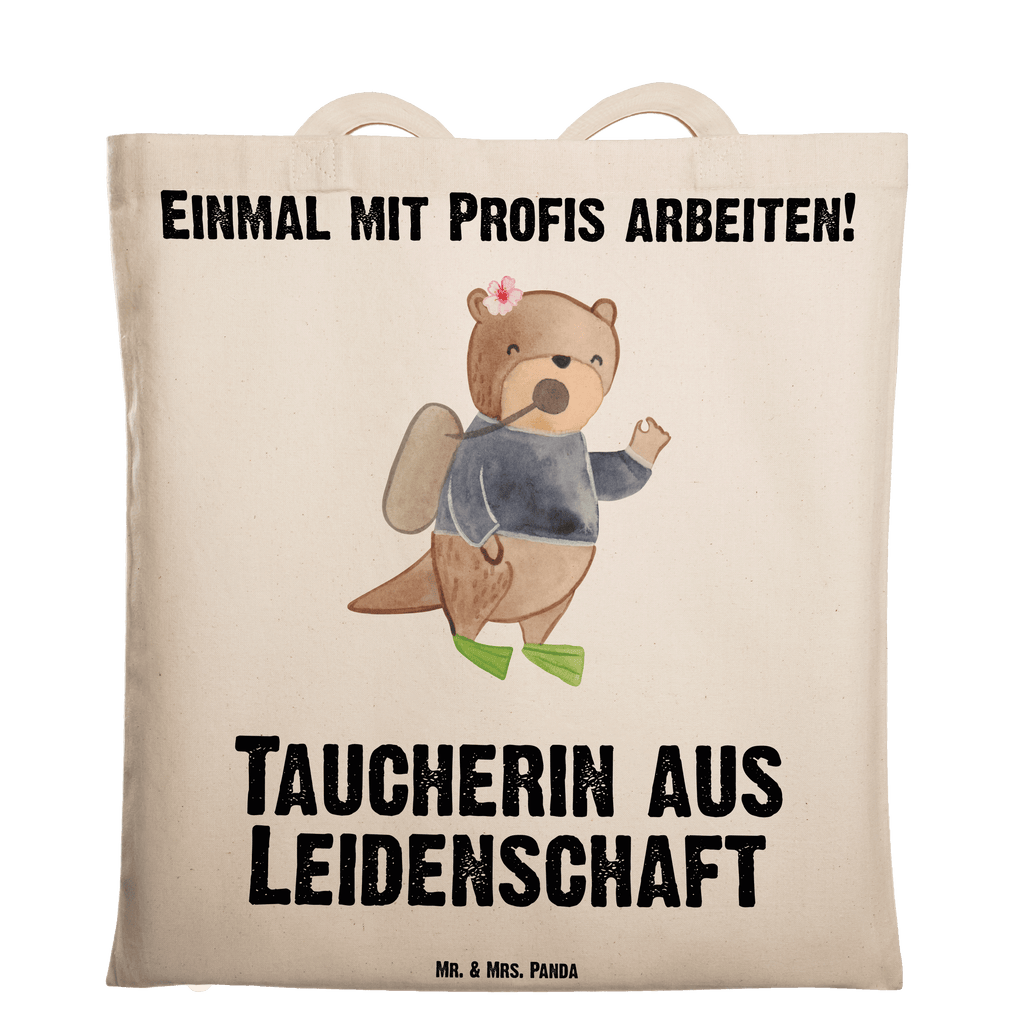 Tragetasche Taucherin aus Leidenschaft Beuteltasche, Beutel, Einkaufstasche, Jutebeutel, Stoffbeutel, Tasche, Shopper, Umhängetasche, Strandtasche, Schultertasche, Stofftasche, Tragetasche, Badetasche, Jutetasche, Einkaufstüte, Laptoptasche, Beruf, Ausbildung, Jubiläum, Abschied, Rente, Kollege, Kollegin, Geschenk, Schenken, Arbeitskollege, Mitarbeiter, Firma, Danke, Dankeschön