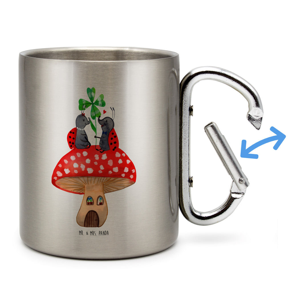 Edelstahlbecher Marienkäfer Paar Fliegenpilz Edelstahltasse, Karabiner, Edelstahlbecher, Outdoor, Camping, Tasse, Becher, Tiermotive, Gute Laune, lustige Sprüche, Tiere, Haus, Wohnung, zuhause, Fliegenpilz, Marienkäfer, Fleigenpilzhaus