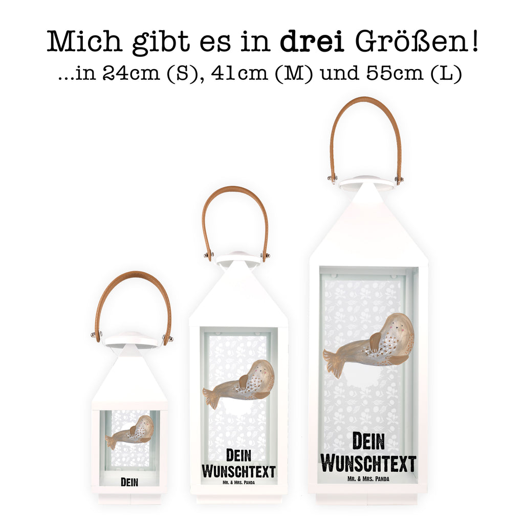 Personalisierte Deko Laterne Robbe lachend Gartenlampe, Gartenleuchte, Gartendekoration, Gartenlicht, Laterne kleine Laternen, XXL Laternen, Laterne groß, Tiermotive, Gute Laune, lustige Sprüche, Tiere, Robbe, Robben, Seehund, Strand, Meerestier, Ostsee, Nordsee