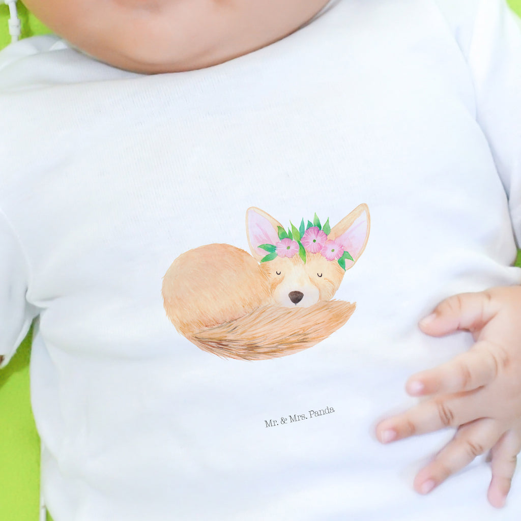 Organic Baby Shirt Wüstenfuchs Blumen Baby T-Shirt, Jungen Baby T-Shirt, Mädchen Baby T-Shirt, Shirt, Afrika, Wildtiere, Wüste, Wüstenfuchs, Blumen, Blumenkranz, Glücklich