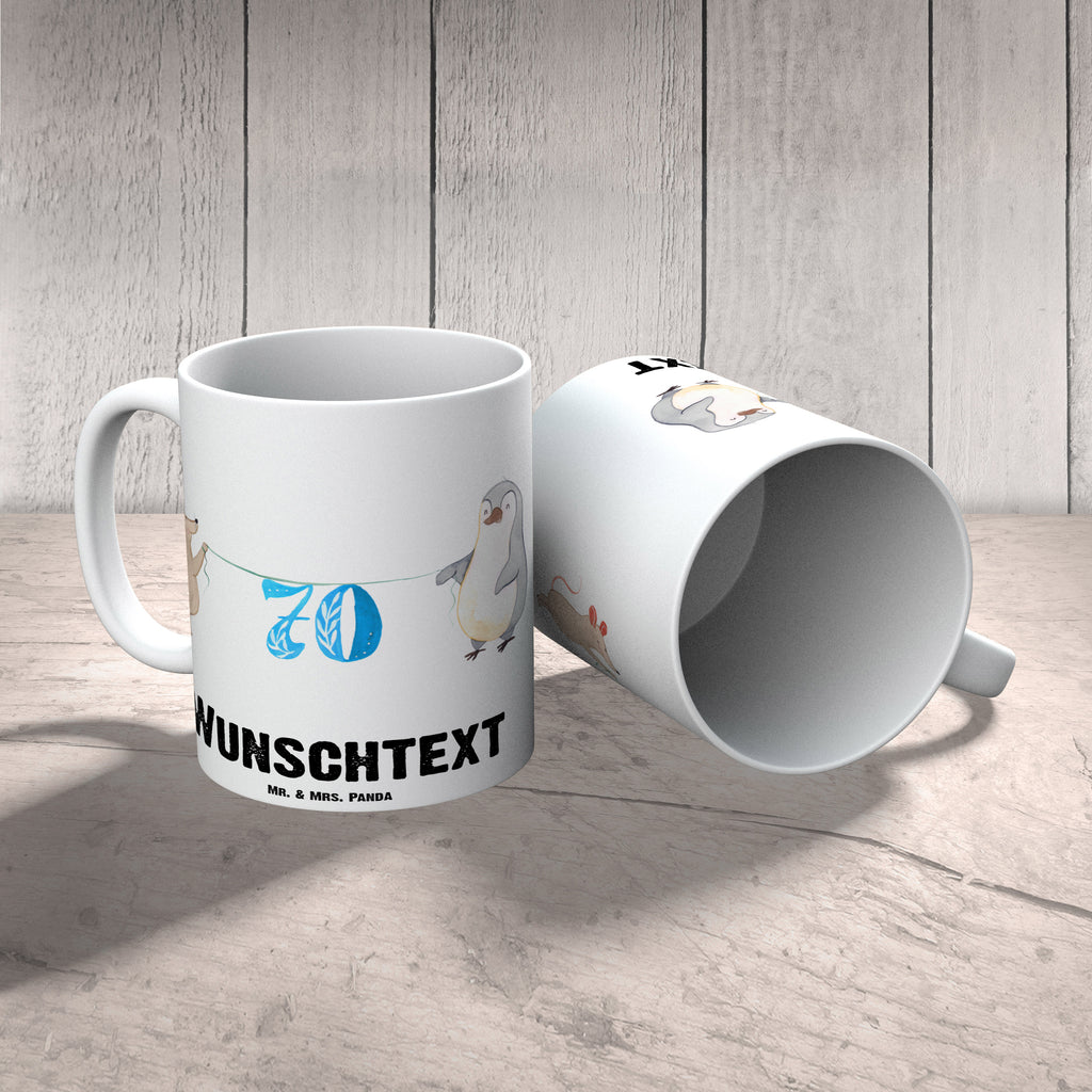 Personalisierte Tasse 70. Geburtstag Maus Pinguin Personalisierte Tasse, Namenstasse, Wunschname, Personalisiert, Tasse, Namen, Drucken, Tasse mit Namen, Geburtstag, Geburtstagsgeschenk, Geschenk, Party, Feiern, Torte, Kuchen