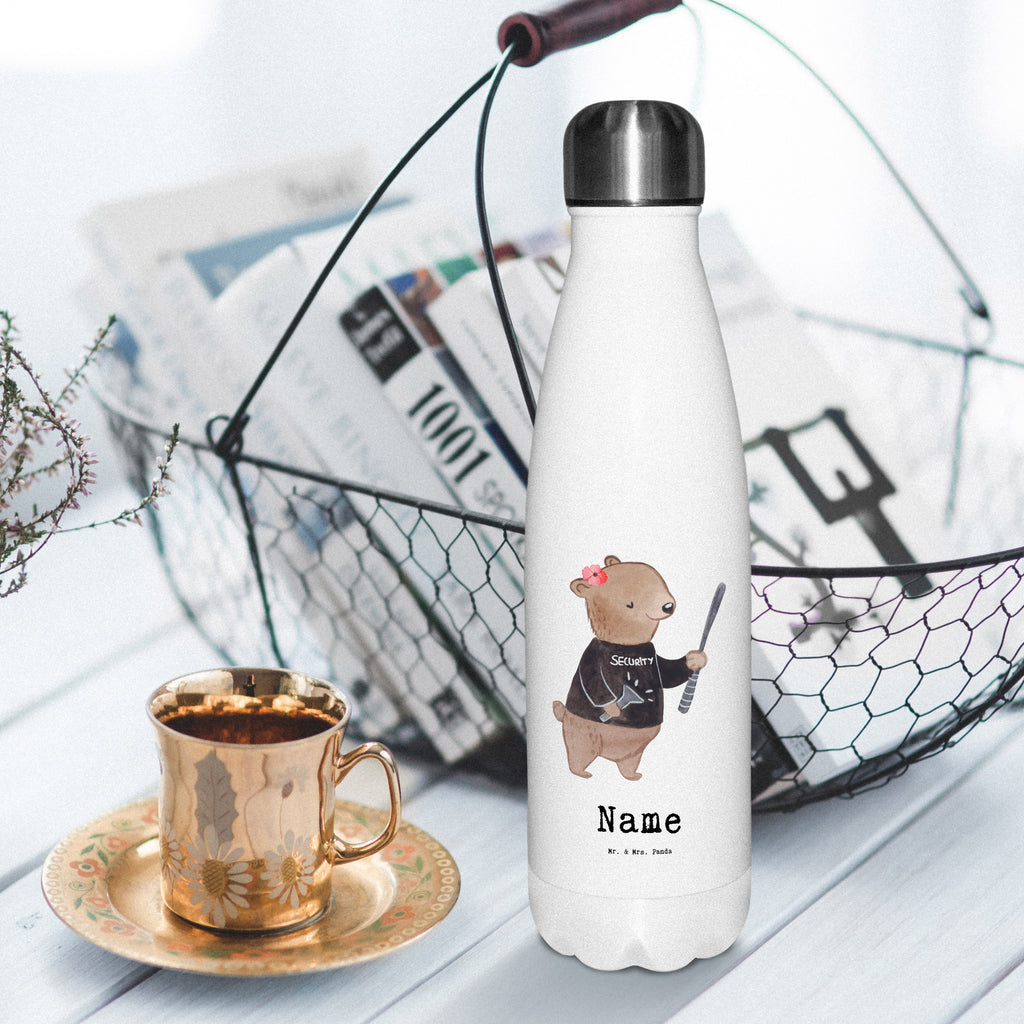 Personalisierte Thermosflasche Security Mitarbeiterin mit Herz Personalisierte Isolierflasche, Personalisierte Thermoflasche, Personalisierte Trinkflasche, Trinkflasche Mit Namen, Wunschname, Bedrucken, Namensflasche, Beruf, Ausbildung, Jubiläum, Abschied, Rente, Kollege, Kollegin, Geschenk, Schenken, Arbeitskollege, Mitarbeiter, Firma, Danke, Dankeschön