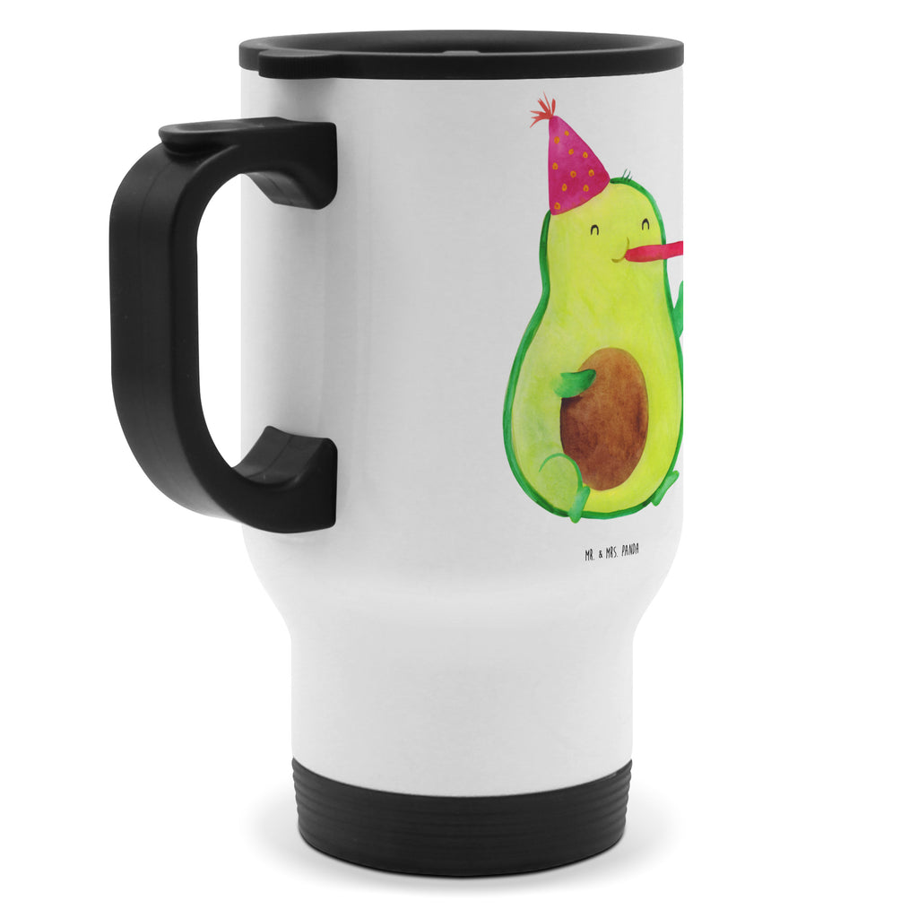 Thermobecher Avocado Feier Thermobecher, To Go Becher, Thermotasse, Kaffeebecher, Isolierbecher, Thermobecher To Go, Warmhaltetasse, Edelstahlbecher, Reisebecher, Tasse mit Deckel, Thermobecher für 400 ml, Kaffeetasse zum Mitnehmen, Tasse zum Mitnehmen, Spülmaschinenfest, Avocado, Veggie, Vegan, Gesund, Party, Feierlichkeit, Feier, Fete, Geburtstag, Gute Laune, Tröte