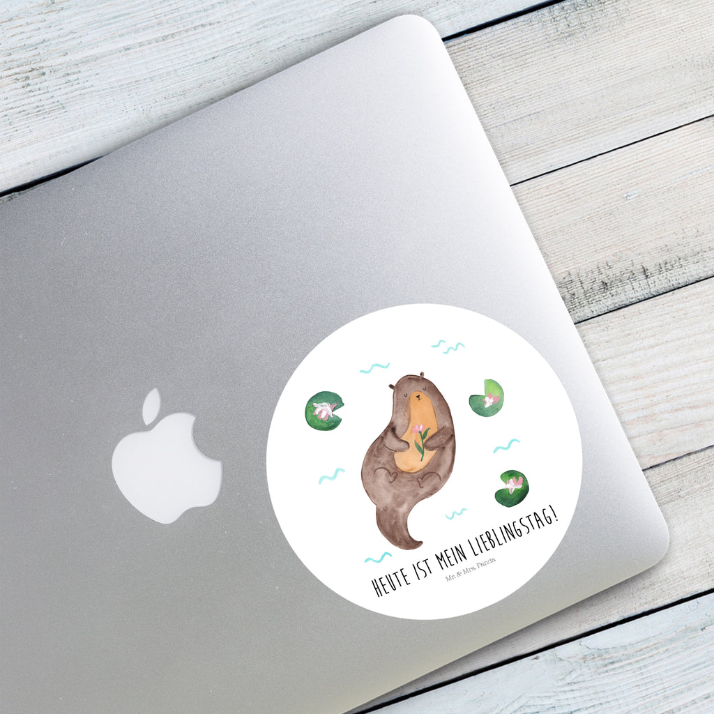 Rund Aufkleber Otter mit Seerose Sticker, Aufkleber, Etikett, Otter, Fischotter, Seeotter, Otter Seeotter See Otter