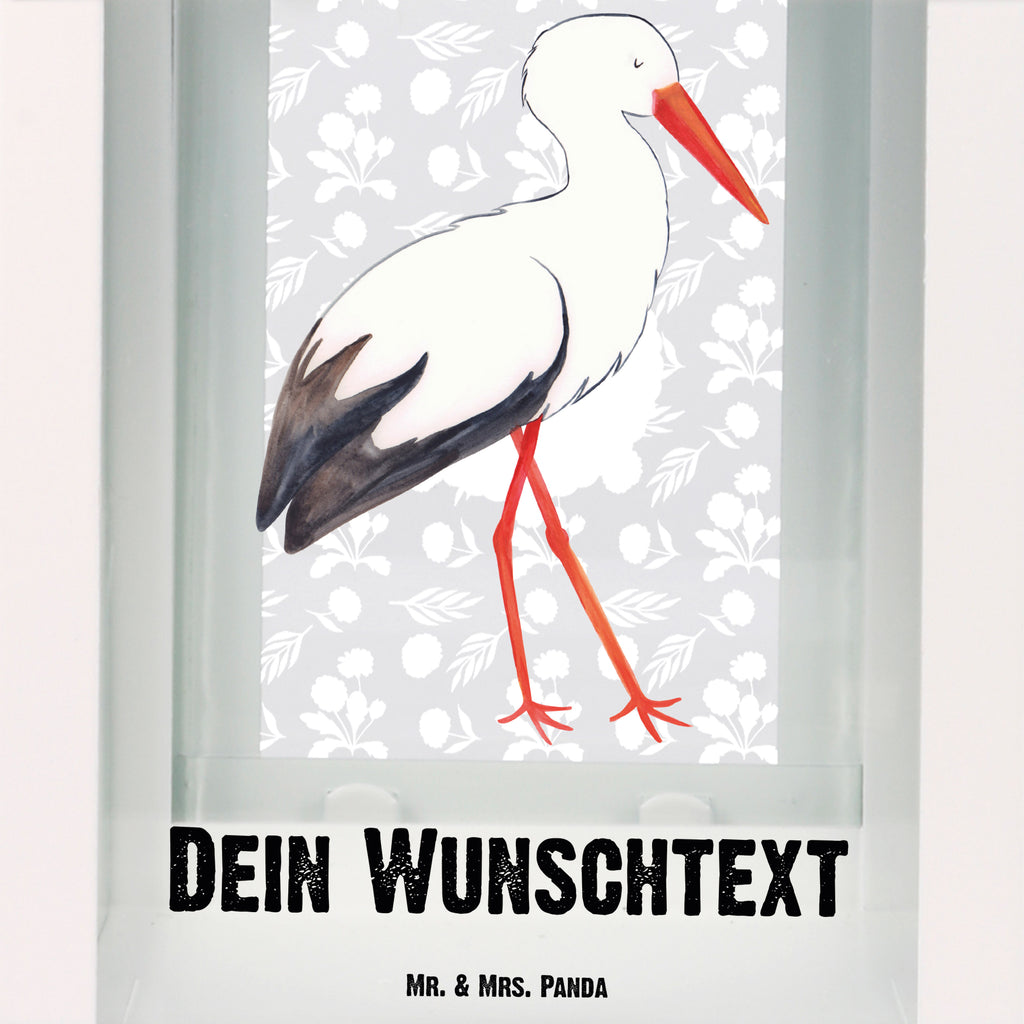 Personalisierte Deko Laterne Storch Gartenlampe, Gartenleuchte, Gartendekoration, Gartenlicht, Laterne kleine Laternen, XXL Laternen, Laterne groß, Tiermotive, Gute Laune, lustige Sprüche, Tiere, Storch, Störche, Schwangerschaft, Geburt, Mutter, Mütter, Mutter werden, Schwanger, Babybauch, Baby