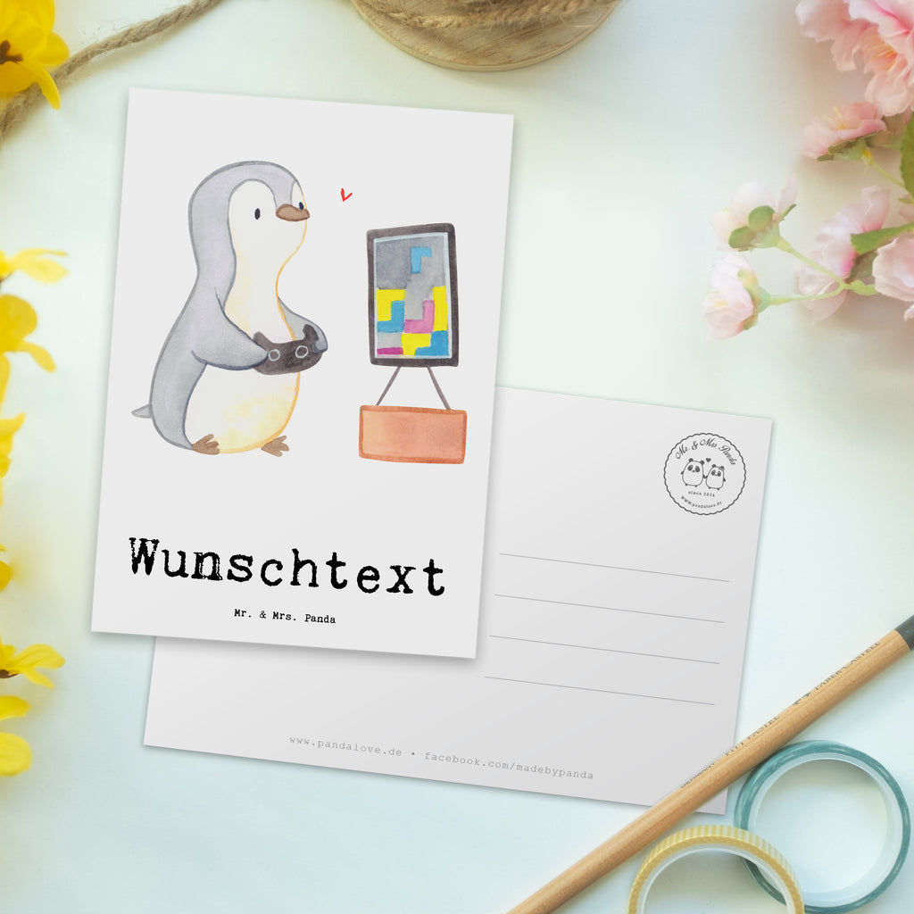 Personalisierte Postkarte Pinguin Zocken Postkarte mit Namen, Postkarte bedrucken, Postkarte mit Wunschtext, Postkarte personalisierbar, Geschenkkarte mit Namen, Grußkarte mit Namen, Karte mit Namen, Einladung mit Namen, Ansichtskarte mit Namen, Geschenkkarte mit Wunschtext, Grußkarte mit Wunschtext, Karte mit Wunschtext, Einladung mit Wunschtext, Ansichtskarte mit Wunschtext, Geschenk, Sport, Sportart, Hobby, Schenken, Danke, Dankeschön, Auszeichnung, Gewinn, Sportler, Zocken, Gaming, Videospiele, Videogames