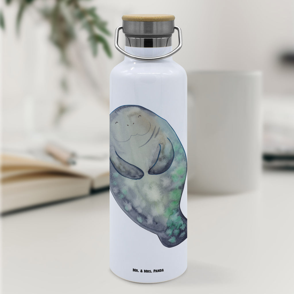 Trinkflasche Seekuh Happy Thermosflasche, Isolierflasche, Edelstahl, Trinkflasche, isoliert, Wamrhaltefunktion, Sportflasche, Flasche zum Sport, Sportlerflasche, Meerestiere, Meer, Urlaub, Seekuh, Seekühe, Selbstliebe, Respekt, Neuanfang, Neustart, Achtsamkeit, Zufrieden, Liebeskummer, Freundin