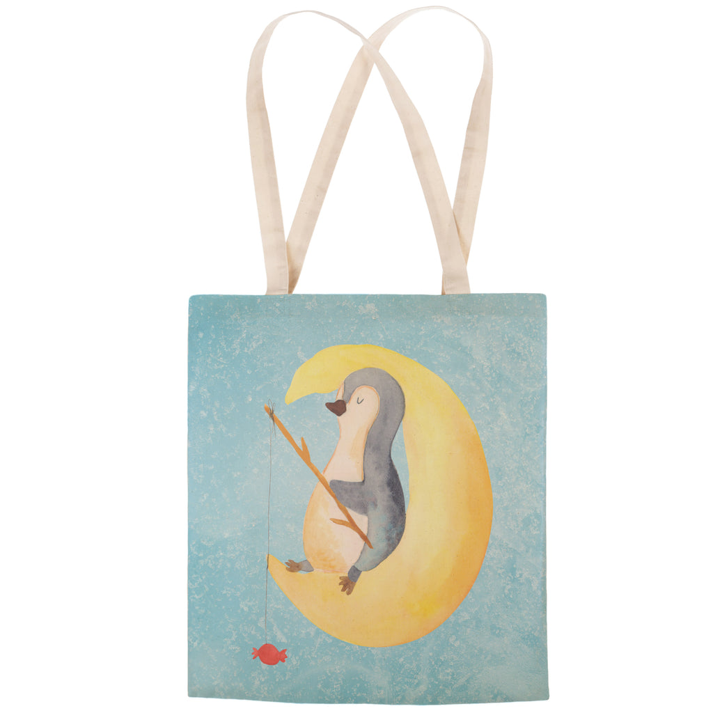 Einkaufstasche Pinguin Mond Tragetasche, Tasche, Beutel, Stofftasche, Baumwolltasche, Umhängetasche, Shopper, Einkaufstasche, Beuteltasche, Pinguin, Pinguine, Spruch, schlafen, Nachtruhe, Einschlafen, Schlafzimmer, Schlafstörungen, Gästezimmer