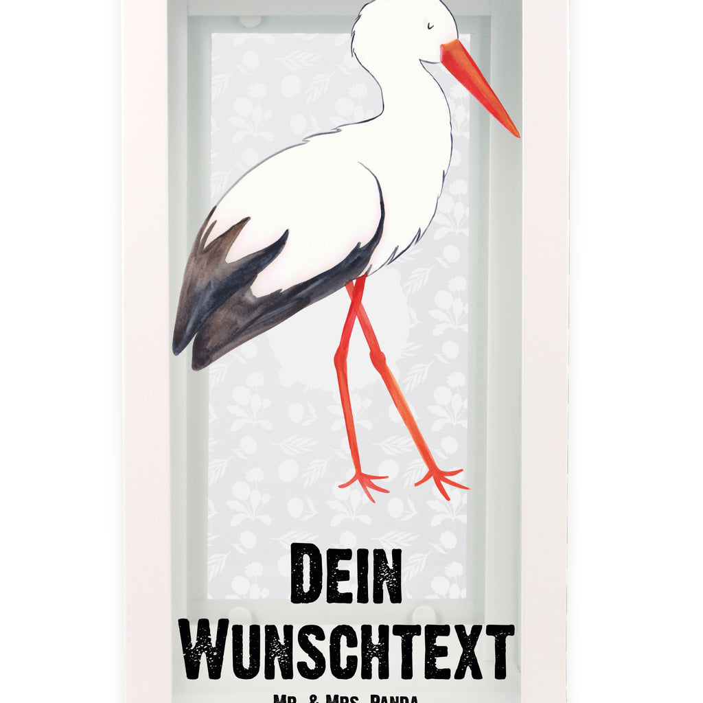 Personalisierte Deko Laterne Storch Gartenlampe, Gartenleuchte, Gartendekoration, Gartenlicht, Laterne kleine Laternen, XXL Laternen, Laterne groß, Tiermotive, Gute Laune, lustige Sprüche, Tiere, Storch, Störche, Schwangerschaft, Geburt, Mutter, Mütter, Mutter werden, Schwanger, Babybauch, Baby