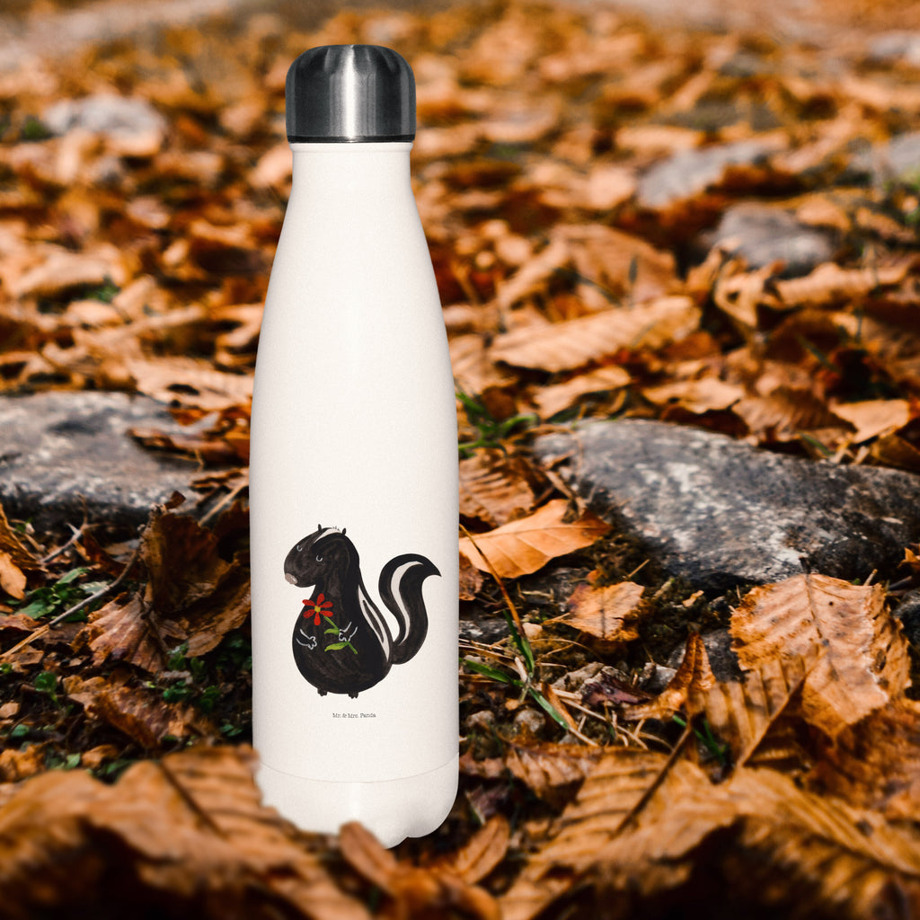 Thermosflasche Stinktier Blume Isolierflasche, Thermoflasche, Trinkflasche, Thermos, Edelstahl, Stinktier, Skunk, Wildtier, Raubtier, Stinker, Stinki, Tagträumer, verträumt, Dreams, Träume