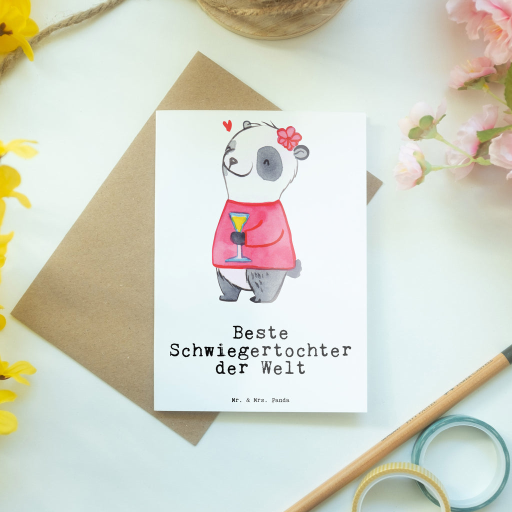 Grußkarte Panda Beste Schwiegertochter der Welt Grußkarte, Klappkarte, Einladungskarte, Glückwunschkarte, Hochzeitskarte, Geburtstagskarte, Karte, Ansichtskarten, für, Dankeschön, Geschenk, Schenken, Geburtstag, Geburtstagsgeschenk, Geschenkidee, Danke, Bedanken, Mitbringsel, Freude machen, Geschenktipp, Schwiegertochter, Tochter, Ehefrau des Sohns, Frau, angeheiratet, Hochzeit