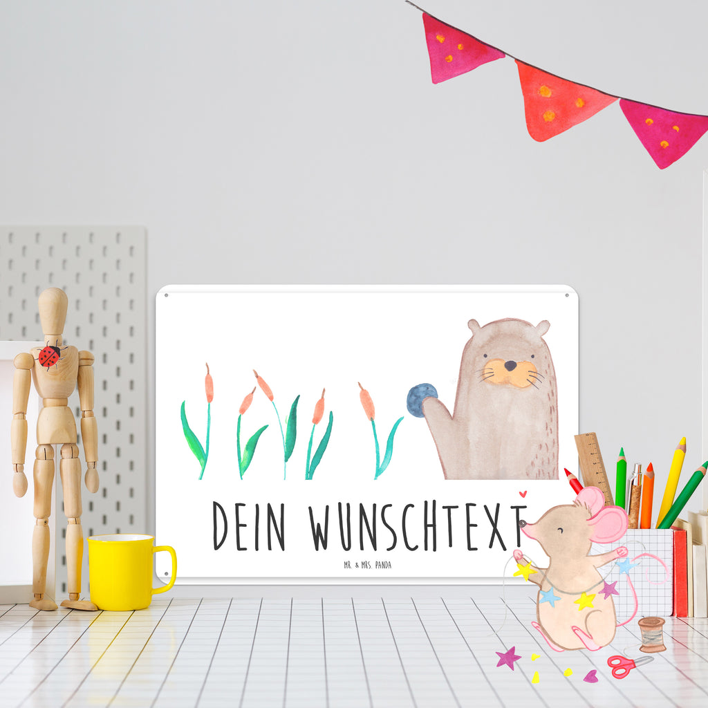 Personalisiertes Blechschild Otter Stein Blechschild, Metallschild, Geschenk Schild, Schild, Magnet-Metall-Schild, Deko Schild, Wandschild, Wand-Dekoration, Türschild, Otter, Fischotter, Seeotter, Otter Seeotter See Otter