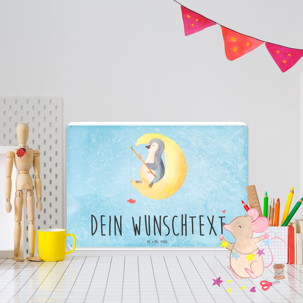 Personalisiertes Blechschild Pinguin Mond Blechschild, Metallschild, Geschenk Schild, Schild, Magnet-Metall-Schild, Deko Schild, Wandschild, Wand-Dekoration, Türschild, Pinguin, Pinguine, Spruch, schlafen, Nachtruhe, Einschlafen, Schlafzimmer, Schlafstörungen, Gästezimmer