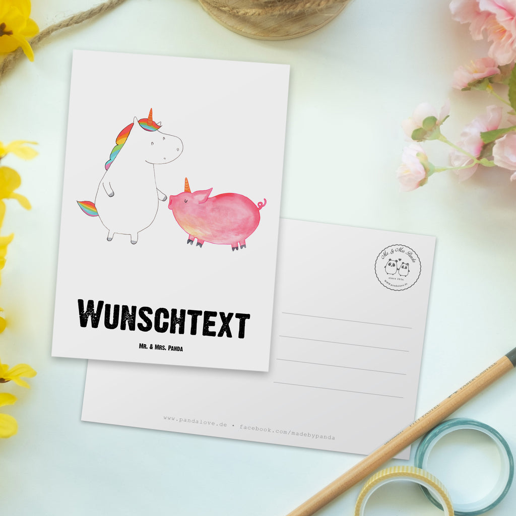 Personalisierte Postkarte Einhorn + Schweinhorn Postkarte mit Namen, Postkarte bedrucken, Postkarte mit Wunschtext, Postkarte personalisierbar, Geschenkkarte mit Namen, Grußkarte mit Namen, Karte mit Namen, Einladung mit Namen, Ansichtskarte mit Namen, Geschenkkarte mit Wunschtext, Grußkarte mit Wunschtext, Karte mit Wunschtext, Einladung mit Wunschtext, Ansichtskarte mit Wunschtext, Einhorn, Einhörner, Einhorn Deko, Pegasus, Unicorn, Freundschaft, Schweinhorn, Schwein, Freundin, Schweinchen