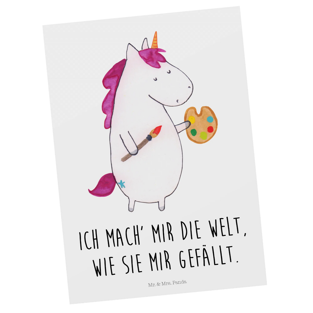 Postkarte Einhorn Künstler Postkarte, Karte, Geschenkkarte, Grußkarte, Einladung, Ansichtskarte, Geburtstagskarte, Einladungskarte, Dankeskarte, Ansichtskarten, Einladung Geburtstag, Einladungskarten Geburtstag, Einhorn, Einhörner, Einhorn Deko, Pegasus, Unicorn, Englisch, Künstler, Artist, Malen, Zeichnen, Welt, Farbe, Stift, Pinsel, Geschenk, Maler