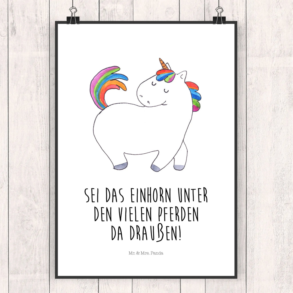 Poster Einhorn Stolzieren Poster, Wandposter, Bild, Wanddeko, Küchenposter, Kinderposter, Wanddeko Bild, Raumdekoration, Wanddekoration, Handgemaltes Poster, Mr. & Mrs. Panda Poster, Designposter, Kunstdruck, Posterdruck, Einhorn, Einhörner, Einhorn Deko, Pegasus, Unicorn, stolz, anders, bunt, Pferd, Reiter, Reiten, Freundin, Geschenk