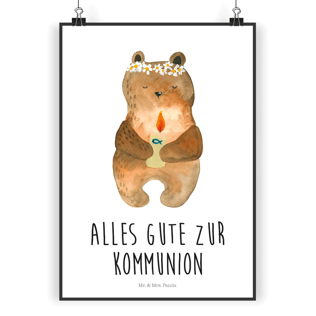 Poster Bär Kommunion Poster, Wandposter, Bild, Wanddeko, Küchenposter, Kinderposter, Wanddeko Bild, Raumdekoration, Wanddekoration, Handgemaltes Poster, Mr. & Mrs. Panda Poster, Designposter, Kunstdruck, Posterdruck, Bär, Teddy, Teddybär, Kommunion, Gottes Segen, Taufkerze, katholisch