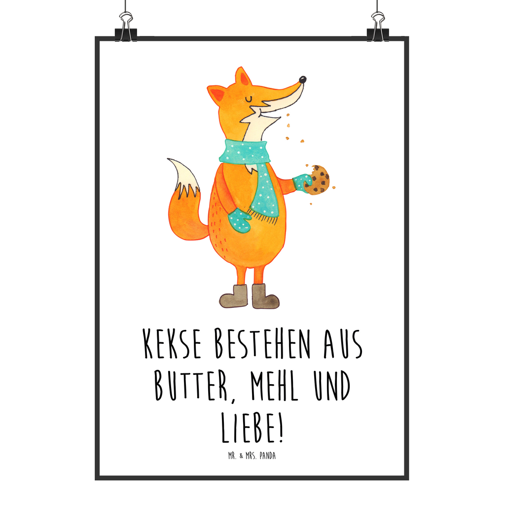 Poster Fuchs Keks Poster, Wandposter, Bild, Wanddeko, Küchenposter, Kinderposter, Wanddeko Bild, Raumdekoration, Wanddekoration, Handgemaltes Poster, Mr. & Mrs. Panda Poster, Designposter, Kunstdruck, Posterdruck, Fuchs, Füchse, Backen Spruch, Kekse, Winter, Weihnachtszeit, Plätzchen, Liebe, Küche Deko