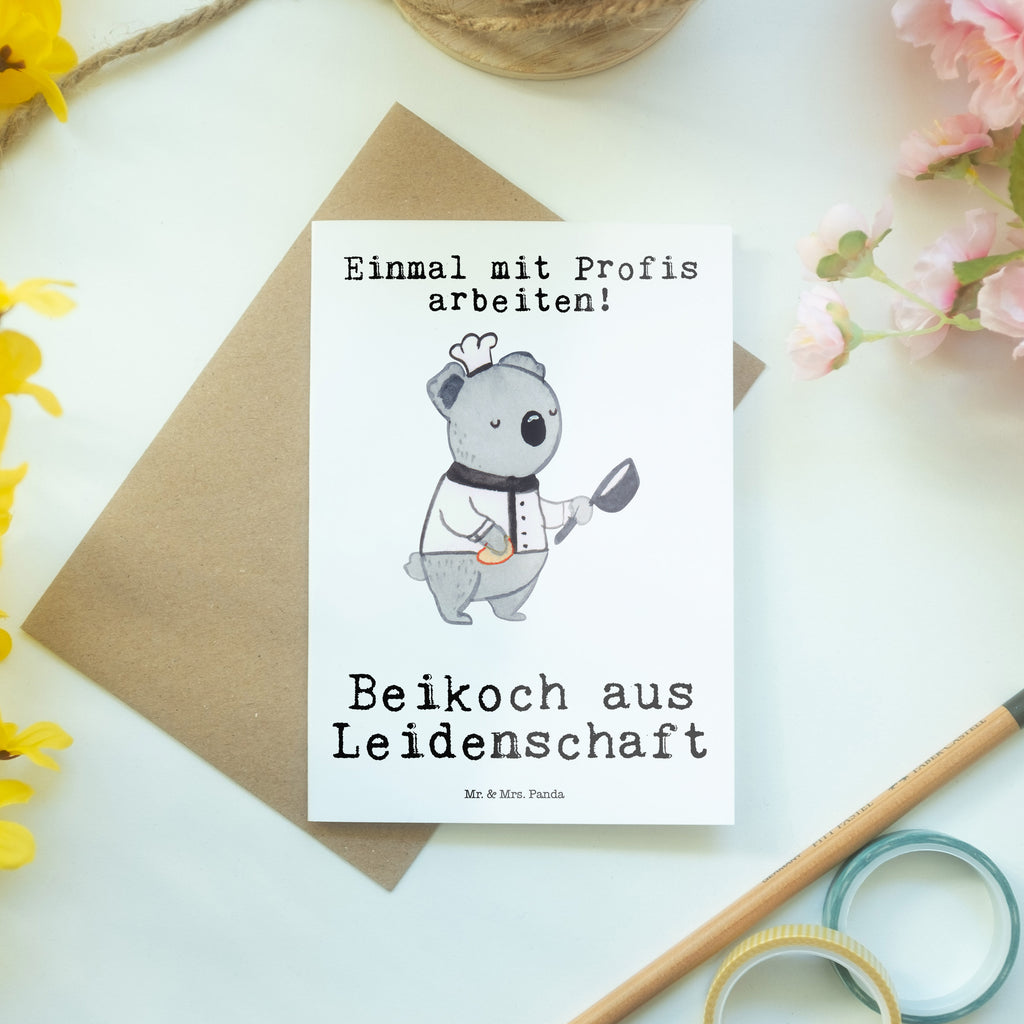 Grußkarte Beikoch aus Leidenschaft Grußkarte, Klappkarte, Einladungskarte, Glückwunschkarte, Hochzeitskarte, Geburtstagskarte, Karte, Ansichtskarten, Beruf, Ausbildung, Jubiläum, Abschied, Rente, Kollege, Kollegin, Geschenk, Schenken, Arbeitskollege, Mitarbeiter, Firma, Danke, Dankeschön, Beikoch, Spülhilfe, Hilfskoch, Jungkoch, Küchenhilfe, Gastronomie, Restaurant, Koch