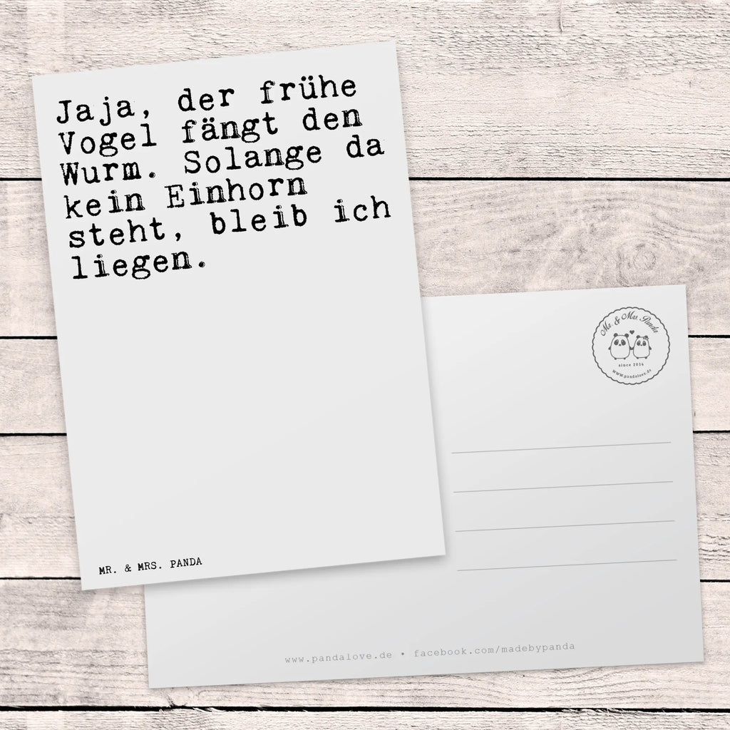 Postkarte Sprüche und Zitate Jaja, der frühe Vogel fängt den Wurm. Solange da kein Einhorn steht, bleib ich liegen. Postkarte, Karte, Geschenkkarte, Grußkarte, Einladung, Ansichtskarte, Geburtstagskarte, Einladungskarte, Dankeskarte, Ansichtskarten, Einladung Geburtstag, Einladungskarten Geburtstag, Spruch, Sprüche, lustige Sprüche, Weisheiten, Zitate, Spruch Geschenke, Spruch Sprüche Weisheiten Zitate Lustig Weisheit Worte