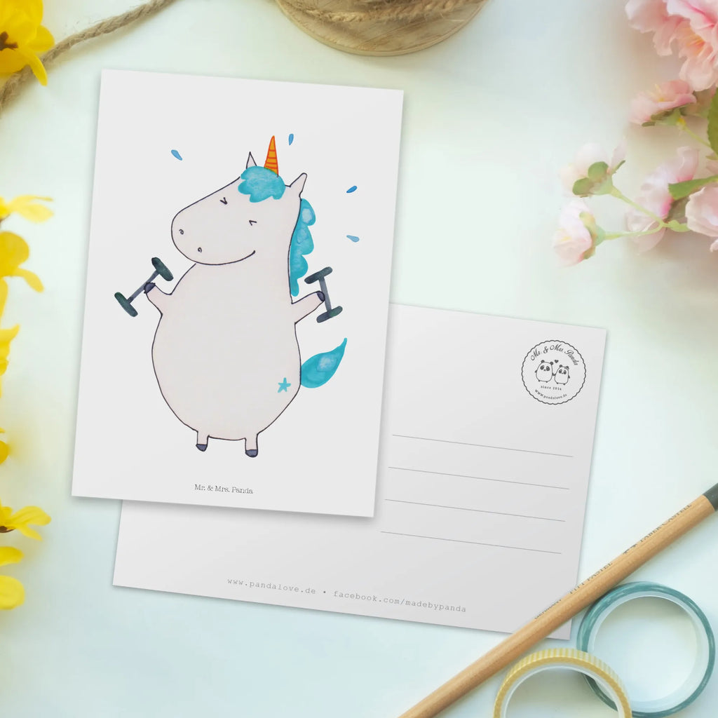 Postkarte Einhorn Fitness Postkarte, Karte, Geschenkkarte, Grußkarte, Einladung, Ansichtskarte, Geburtstagskarte, Einladungskarte, Dankeskarte, Ansichtskarten, Einladung Geburtstag, Einladungskarten Geburtstag, Einhorn, Einhörner, Einhorn Deko, Pegasus, Unicorn, Gym, Fitness, Fitnessstudio, Diät, Abnehmen, Sport, Pumpen, Geräte, Sixpack