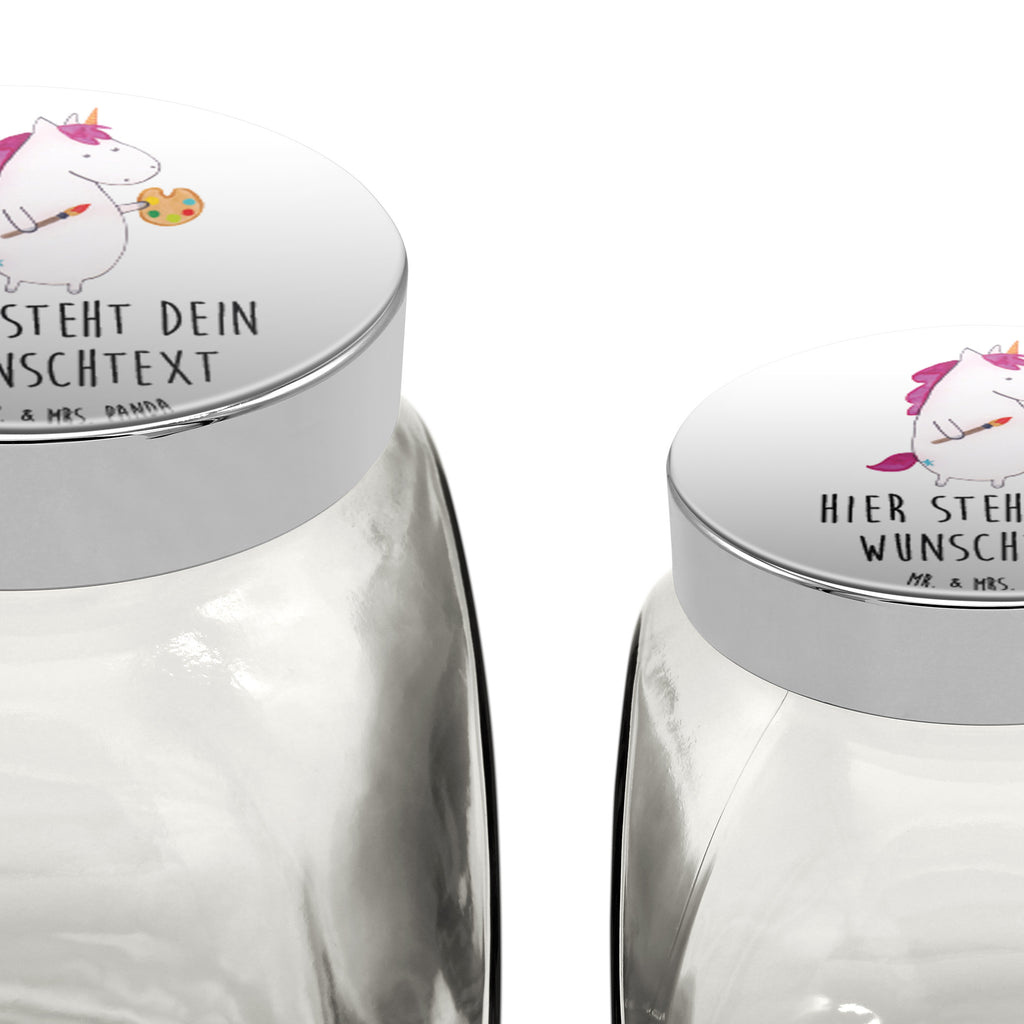 Personalisiertes Bonbonglas Einhorn Künstler Vorratsdose, Vorratsbehälter, Süßigkeitenglas, Süßigkeitendose, Kaffeedose, Müslidose, Teedose, Keksbehälter, Keksedose, Glasdose, Glasbälter, Vorratsglas, Küchenbehälter, Aufbewahrungsdose, Aufbewahungsglas, Gewürzdose, Küchenorganizer, Snackdose, Einhorn, Einhörner, Einhorn Deko, Pegasus, Unicorn, Englisch, Künstler, Artist, Malen, Zeichnen, Welt, Farbe, Stift, Pinsel, Geschenk, Maler