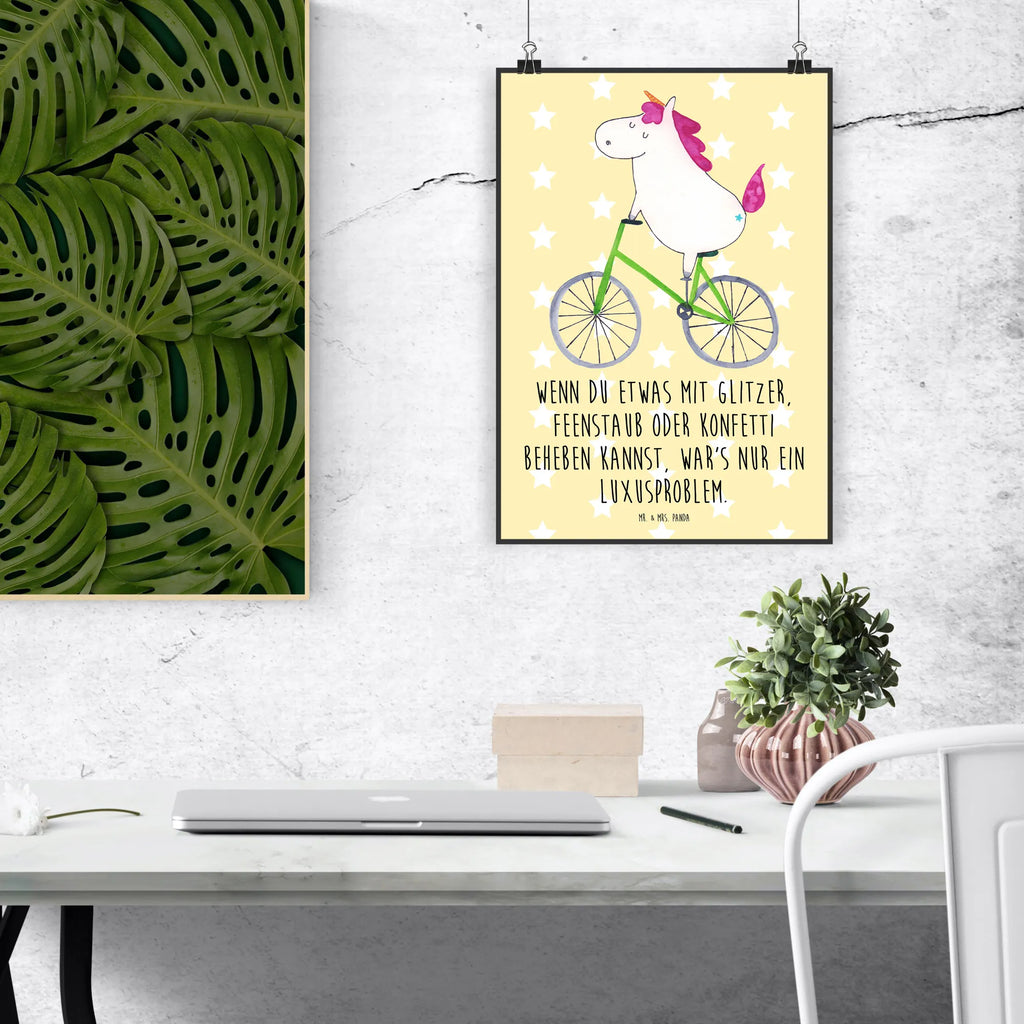 Poster Einhorn Radfahrer Poster, Wandposter, Bild, Wanddeko, Küchenposter, Kinderposter, Wanddeko Bild, Raumdekoration, Wanddekoration, Handgemaltes Poster, Mr. & Mrs. Panda Poster, Designposter, Kunstdruck, Posterdruck, Einhorn, Einhörner, Einhorn Deko, Pegasus, Unicorn, Radfahren, Radfahrer, Rad, Bike, Feenstaub, Konfetti, Luxusproblem, Kummer, Liebeskummer