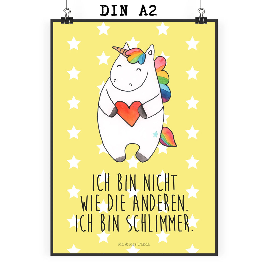 Poster Einhorn Herz Poster, Wandposter, Bild, Wanddeko, Küchenposter, Kinderposter, Wanddeko Bild, Raumdekoration, Wanddekoration, Handgemaltes Poster, Mr. & Mrs. Panda Poster, Designposter, Kunstdruck, Posterdruck, Einhorn, Einhörner, Einhorn Deko, Pegasus, Unicorn, Herz, schlimm, böse, witzig, lustig, Freundin, anders, bunt