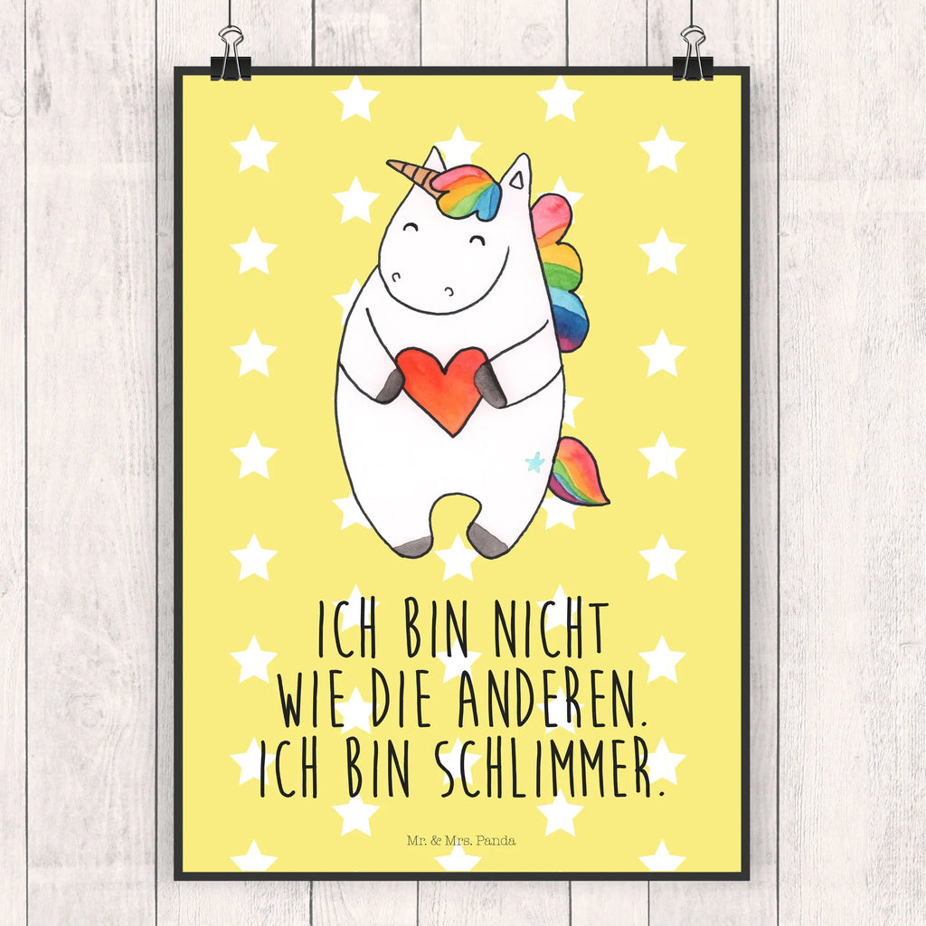 Poster Einhorn Herz Poster, Wandposter, Bild, Wanddeko, Küchenposter, Kinderposter, Wanddeko Bild, Raumdekoration, Wanddekoration, Handgemaltes Poster, Mr. & Mrs. Panda Poster, Designposter, Kunstdruck, Posterdruck, Einhorn, Einhörner, Einhorn Deko, Pegasus, Unicorn, Herz, schlimm, böse, witzig, lustig, Freundin, anders, bunt