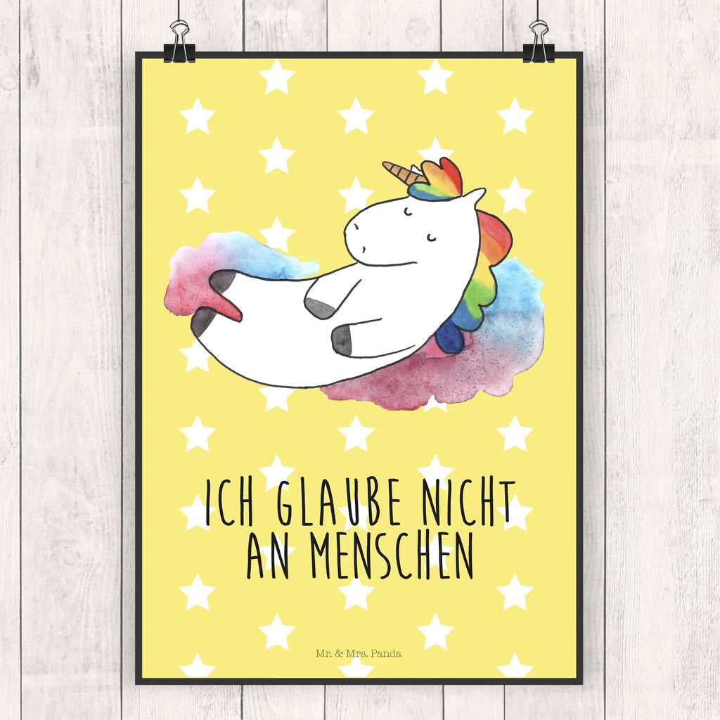 Poster Einhorn Wolke 7 Poster, Wandposter, Bild, Wanddeko, Küchenposter, Kinderposter, Wanddeko Bild, Raumdekoration, Wanddekoration, Handgemaltes Poster, Mr. & Mrs. Panda Poster, Designposter, Kunstdruck, Posterdruck, Einhorn, Einhörner, Einhorn Deko, Unicorn, verliebt, Menschen, witzig, lustig, Geschenk, Glaube, Realität, Lächeln