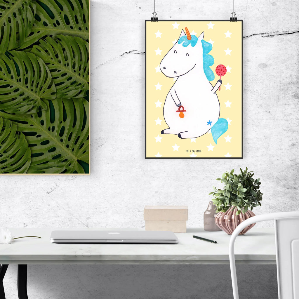 Poster Einhorn Baby Poster, Wandposter, Bild, Wanddeko, Küchenposter, Kinderposter, Wanddeko Bild, Raumdekoration, Wanddekoration, Handgemaltes Poster, Mr. & Mrs. Panda Poster, Designposter, Kunstdruck, Posterdruck, Einhorn, Einhörner, Einhorn Deko, Pegasus, Unicorn, Mutter, Geburt, Geburtstag, erstes Kind, Baby, Babyglück, Nachwuchs, Eltern, Party, Kind, Schnuller