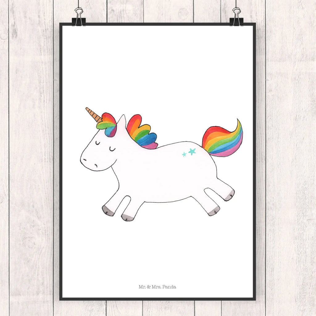 Poster Einhorn Happy Poster, Wandposter, Bild, Wanddeko, Küchenposter, Kinderposter, Wanddeko Bild, Raumdekoration, Wanddekoration, Handgemaltes Poster, Mr. & Mrs. Panda Poster, Designposter, Kunstdruck, Posterdruck, Einhorn, Einhörner, Einhorn Deko, Pegasus, Unicorn, glücklich, fröhlich, Spaß, Freude, Lebensfreude, witzig, spannend, Lächeln, Lachen