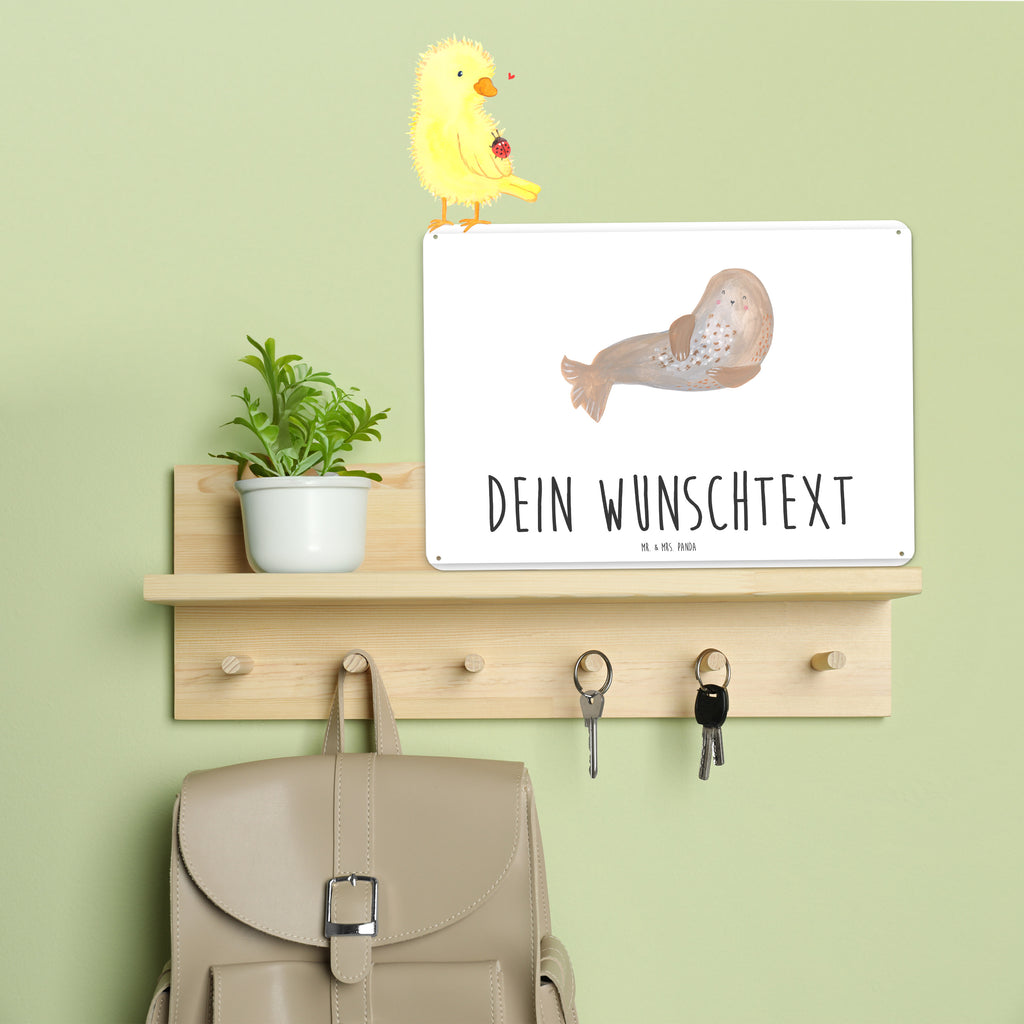 Personalisiertes Blechschild Robbe Lachen Blechschild, Metallschild, Geschenk Schild, Schild, Magnet-Metall-Schild, Deko Schild, Wandschild, Wand-Dekoration, Türschild, Tiermotive, Gute Laune, lustige Sprüche, Tiere, Robbe, Robben, Seehund, Strand, Meerestier, Ostsee, Nordsee