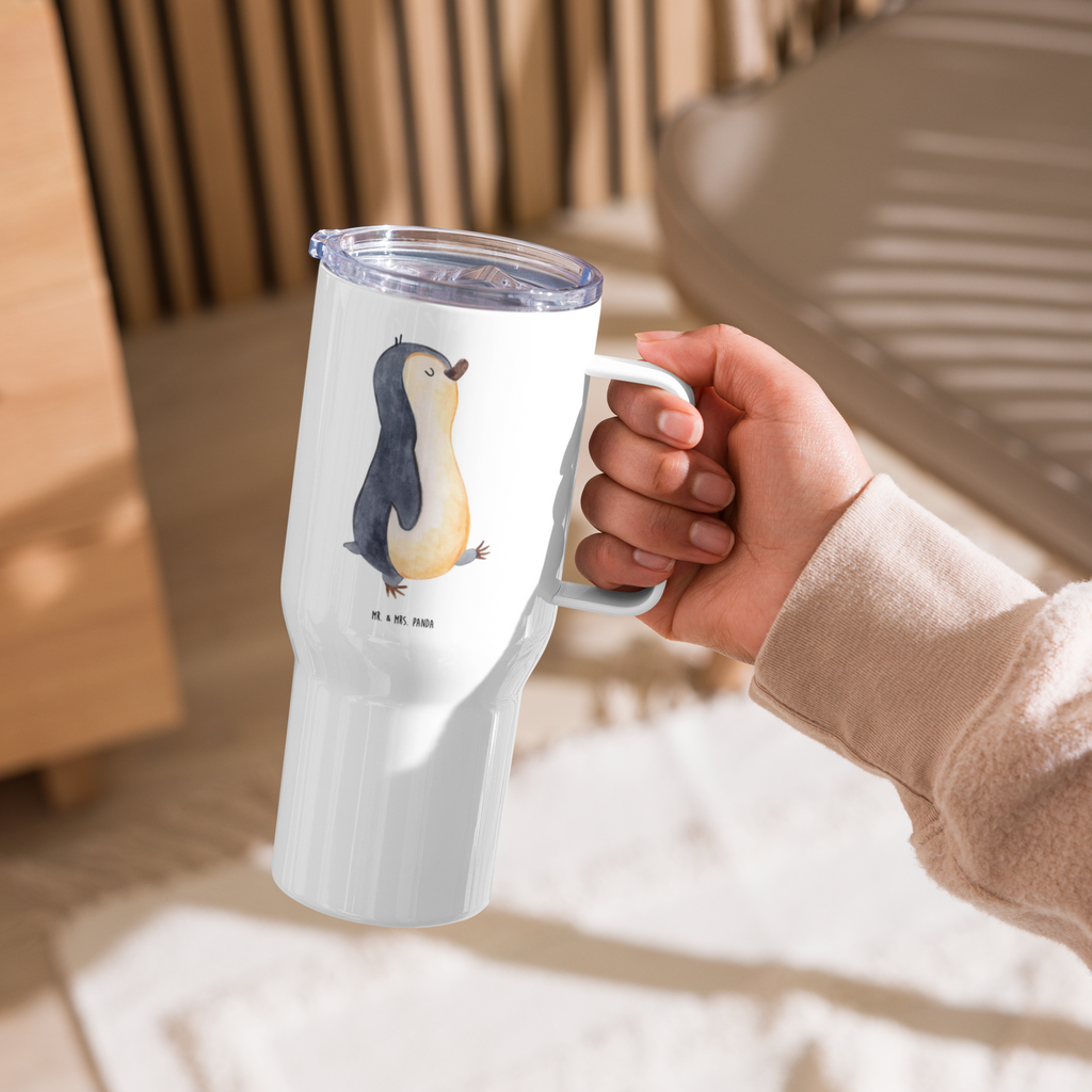 XXL Thermobecher Pinguin marschieren Thermobecher, XL Thermobecher, Reisebecher, XL Reisetasse, Großer Thermobecher, Autobecher, Jumbo Becher, Pinguin, Pinguine, Frühaufsteher, Langschläfer, Bruder, Schwester, Familie