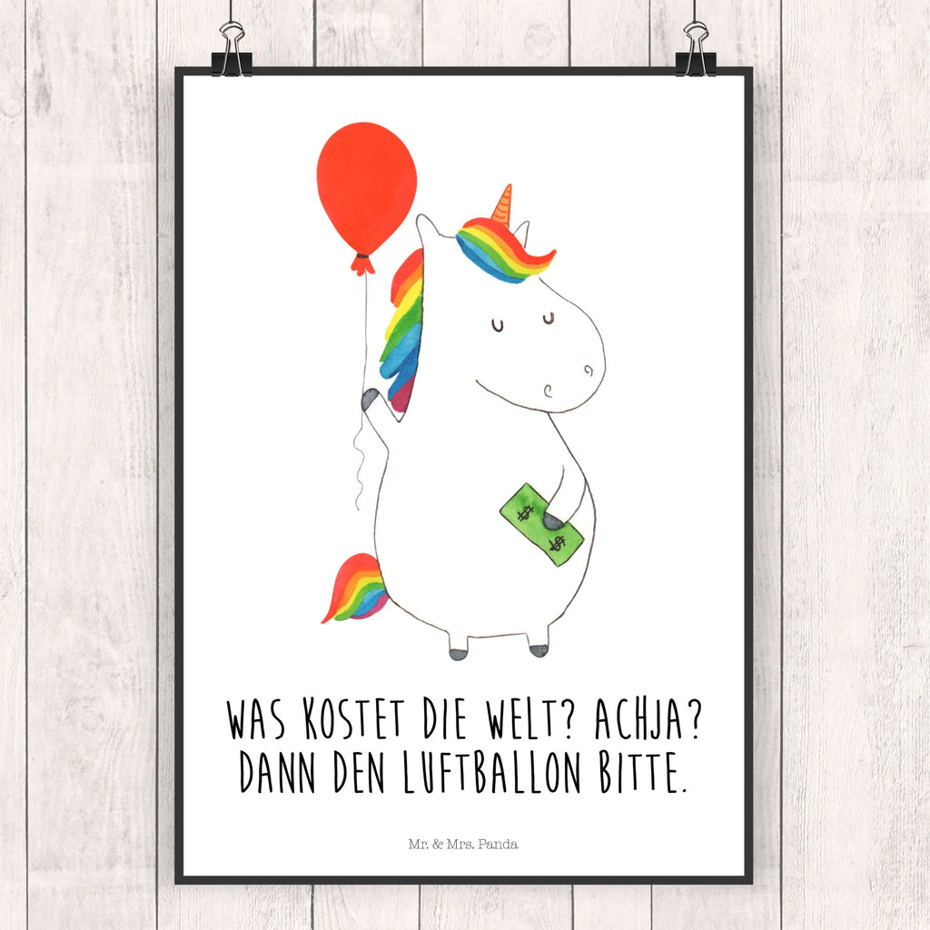 Poster Einhorn Luftballon Poster, Wandposter, Bild, Wanddeko, Küchenposter, Kinderposter, Wanddeko Bild, Raumdekoration, Wanddekoration, Handgemaltes Poster, Mr. & Mrs. Panda Poster, Designposter, Kunstdruck, Posterdruck, Einhorn, Einhörner, Einhorn Deko, Unicorn, Luftballon, Geld, Lebenslust, Freude, Geschenk, Freundin