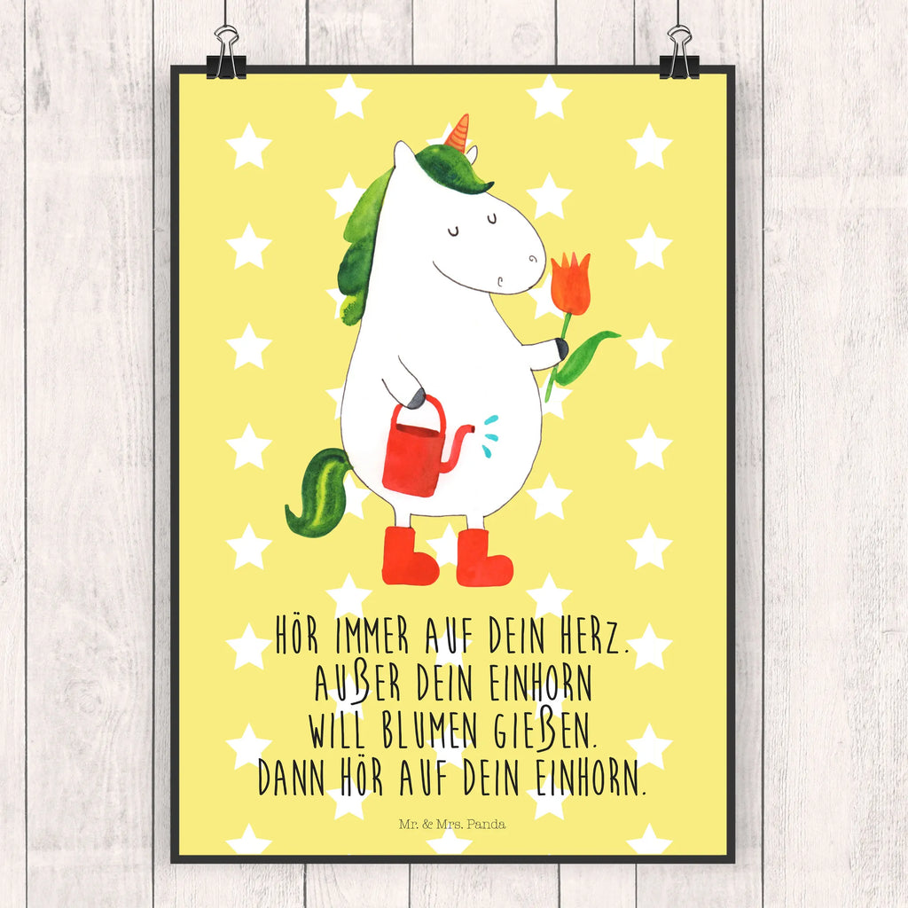 Poster Einhorn Gärtner Poster, Wandposter, Bild, Wanddeko, Küchenposter, Kinderposter, Wanddeko Bild, Raumdekoration, Wanddekoration, Handgemaltes Poster, Mr. & Mrs. Panda Poster, Designposter, Kunstdruck, Posterdruck, Einhorn, Einhörner, Einhorn Deko, Unicorn, Luftballon, Gießkanne, Giesskanne, Lebenslust, Freude, Blume, Freundin, Garten, Stiefel