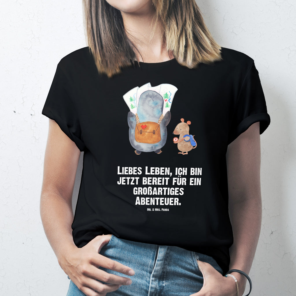 T-Shirt Standard Pinguin & Maus Wanderer T-Shirt, Shirt, Tshirt, Lustiges T-Shirt, T-Shirt mit Spruch, Party, Junggesellenabschied, Jubiläum, Geburstag, Herrn, Damen, Männer, Frauen, Schlafshirt, Nachthemd, Sprüche, Pinguin, Pinguine, Abenteurer, Abenteuer, Roadtrip, Ausflug, Wanderlust, wandern