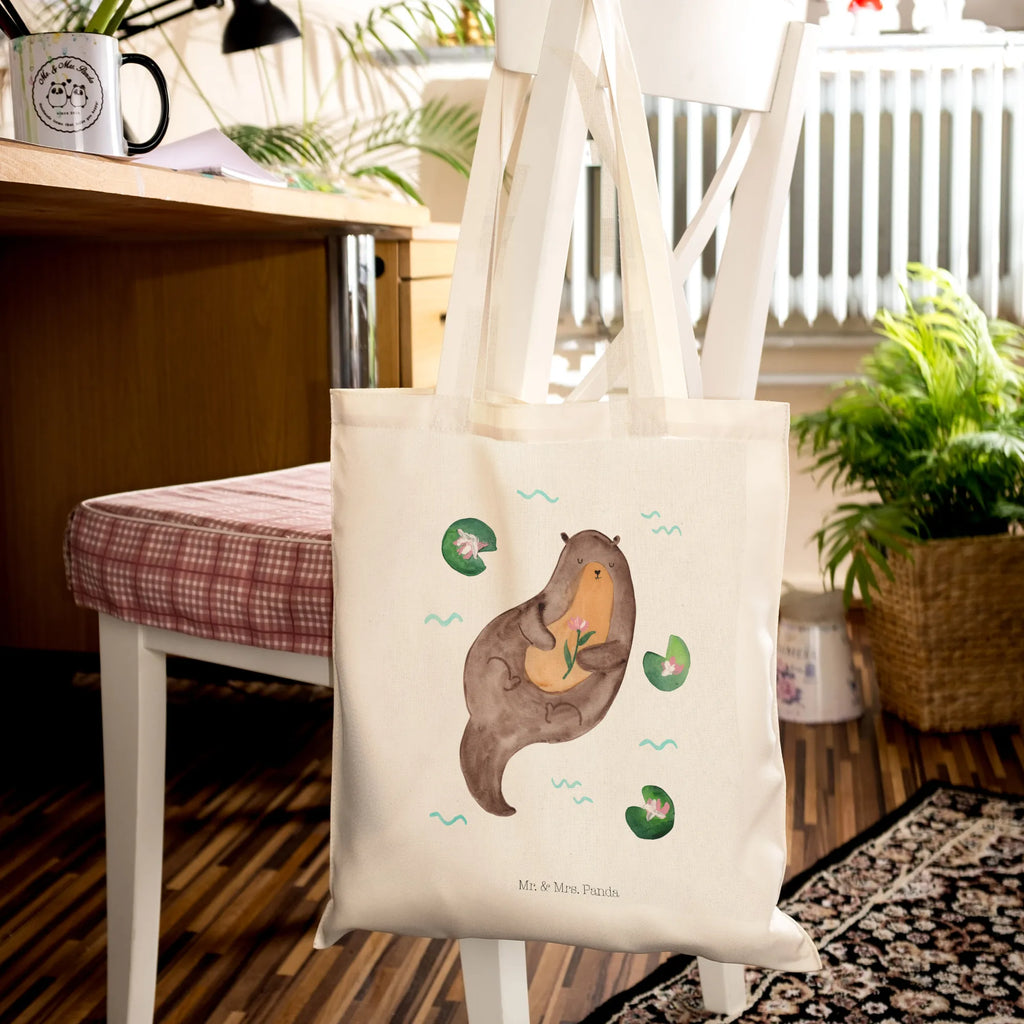 Tragetasche Otter Seerose Beuteltasche, Beutel, Einkaufstasche, Jutebeutel, Stoffbeutel, Tasche, Shopper, Umhängetasche, Strandtasche, Schultertasche, Stofftasche, Tragetasche, Badetasche, Jutetasche, Einkaufstüte, Laptoptasche, Otter, Fischotter, Seeotter, Otter Seeotter See Otter